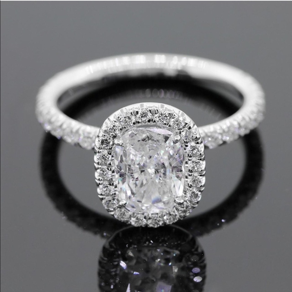 14k white gold engagement halo ring wedding - Picture 4 of 8